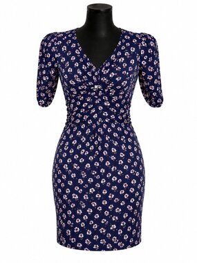Boden Navy Blue Clove Floral Twist Front Jersey Dress Size 10